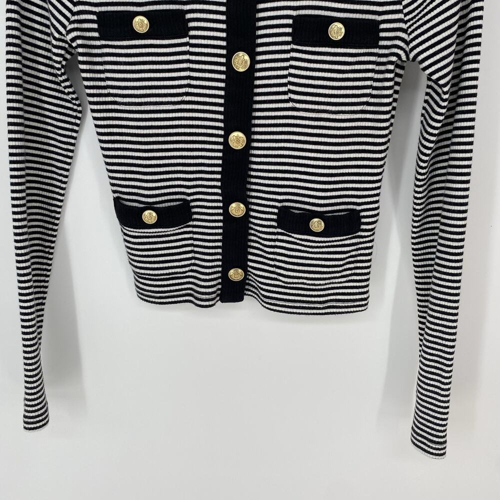 J.Crew Vintage Rib Lady Jacket XS Black White Stripe Gold Button Cardigan - Picture 3 of 7